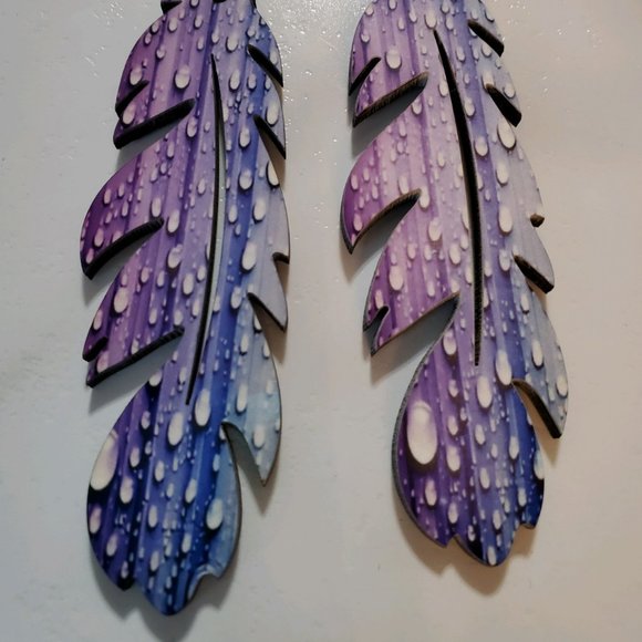 Rain Drop Feather Earrings - Picture 2 of 6